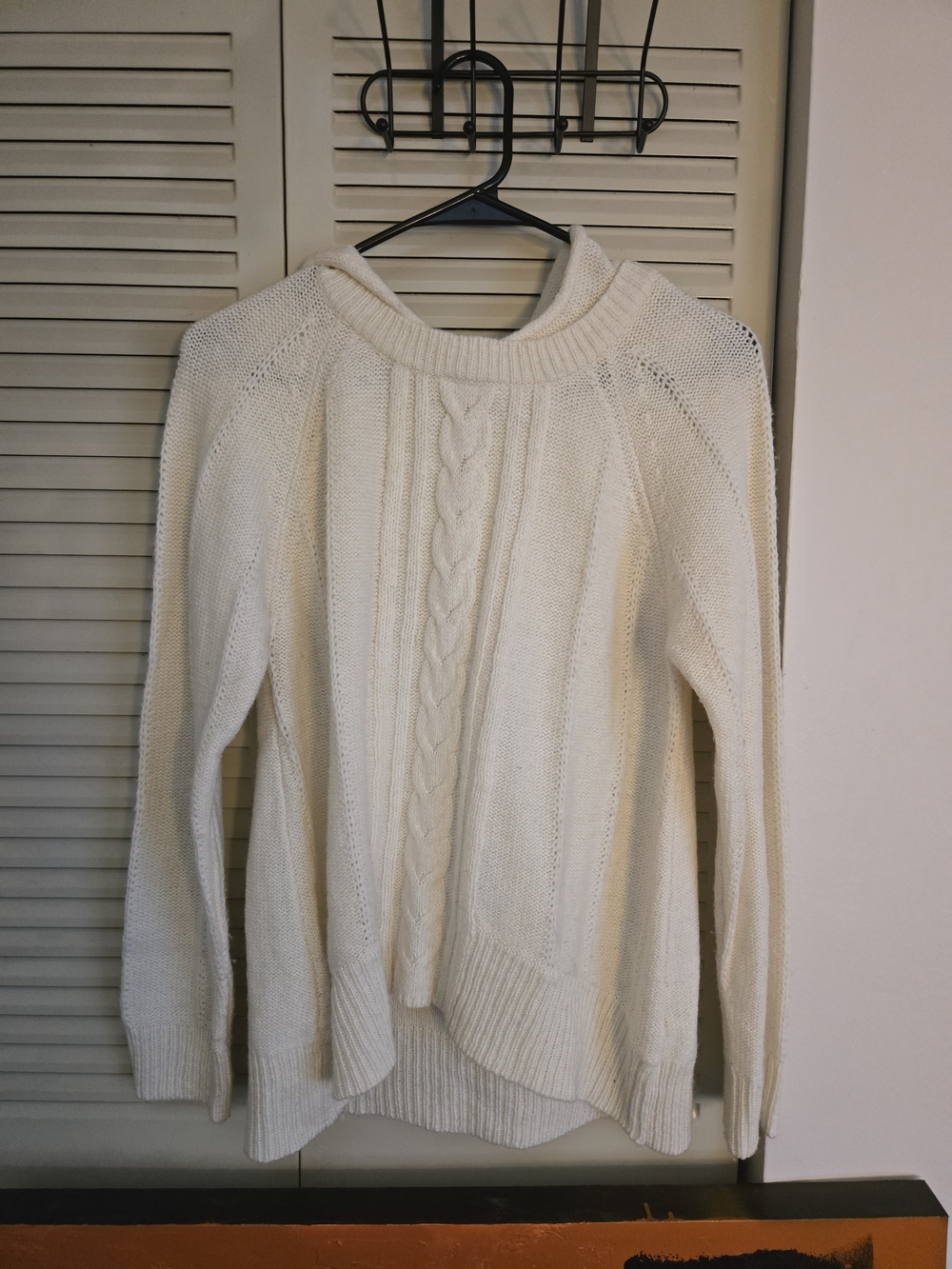 Hooded Relativity Cream Cable-Front Scoopneck Sweater